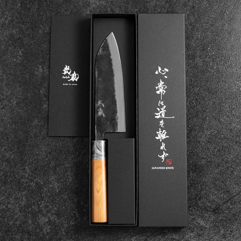 Santoku White Steel #2 Kurouchi Kirschholz Griff 165mm-[Musashi]-[Japan-Küchenmesser]