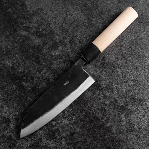 Santoku White Steel #2 Kurouchi Runder Büffelhorn und Magnolienholz Griff 165mm-[Musashi]-[Japan-Küchenmesser]