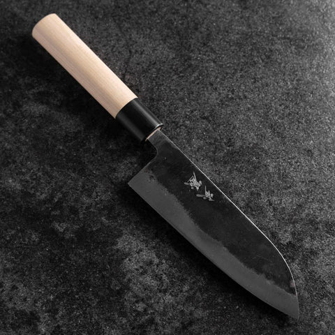 Santoku White Steel #2 Kurouchi Runder Büffelhorn und Magnolienholz Griff 165mm-[Musashi]-[Japan-Küchenmesser]