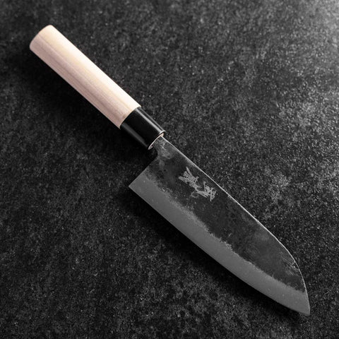 Santoku White Steel #2 Kurouchi Runder Magnolienholz Griff 165mm-[Musashi]-[Japan-Küchenmesser]