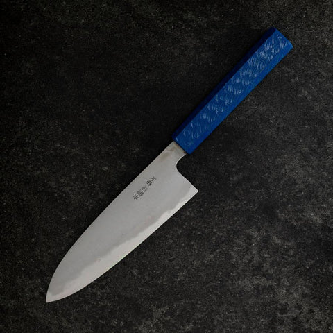 Santoku White Steel #2 Poliert Blauer Urushi Griff 165mm-[Musashi]-[Japan-Küchenmesser]