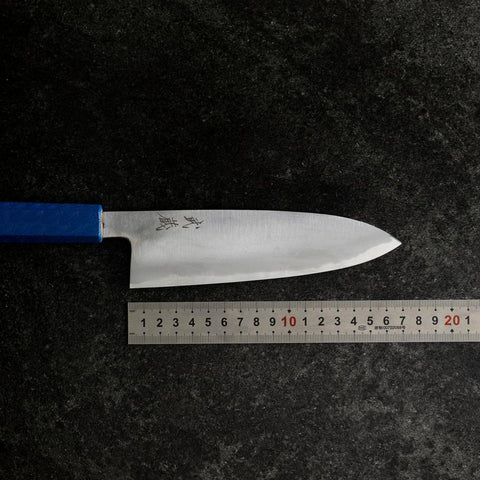 Santoku White Steel #2 Poliert Blauer Urushi Griff 165mm-[Musashi]-[Japan-Küchenmesser]