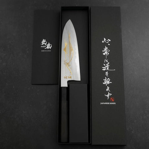 Santoku White steel #2 Kasumi Chokin Nami Fuji Büffelhorn und Ebenholz Griff 180mm-[Musashi]-[Japan-Küchenmesser]
