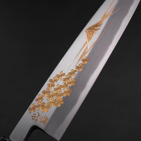 Santoku White steel #2 Kasumi Chokin Sakura Fuji Büffelhorn und Ebenholz Griff 180mm-[Musashi]-[Japan-Küchenmesser]