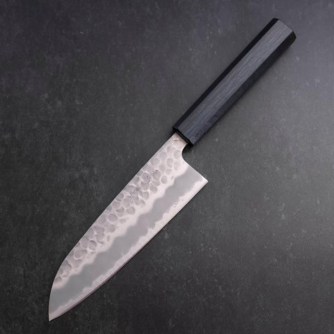Santoku White Steel #2 Tsuchime Dunkelblauer Urushi Griff 165mm-[Musashi]-[Japan-Küchenmesser]