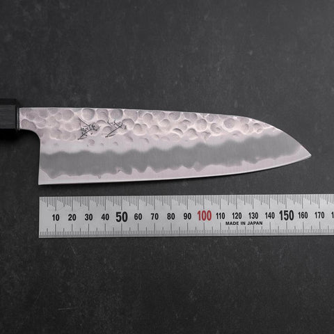 Santoku White Steel #2 Tsuchime Dunkelblauer Urushi Griff 165mm-[Musashi]-[Japan-Küchenmesser]