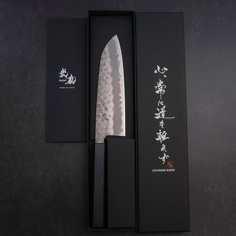 Santoku White Steel #2 Tsuchime Dunkelblauer Urushi Griff 165mm-[Musashi]-[Japan-Küchenmesser]