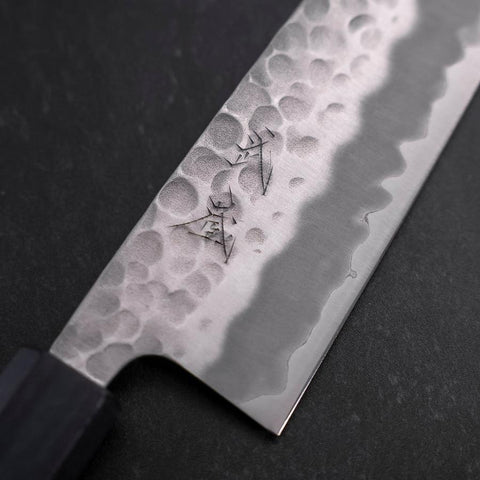 Santoku White steel #2 Tsuchime Urushi Griff in Dunkelblau 165mm-[Musashi]-[Japan-Küchenmesser]