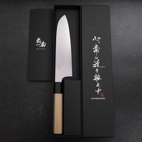 Santoku ZA-18 Damast Büffelhorn und Magnolienholz Griff 180mm-[Musashi]-[Japan-Küchenmesser]