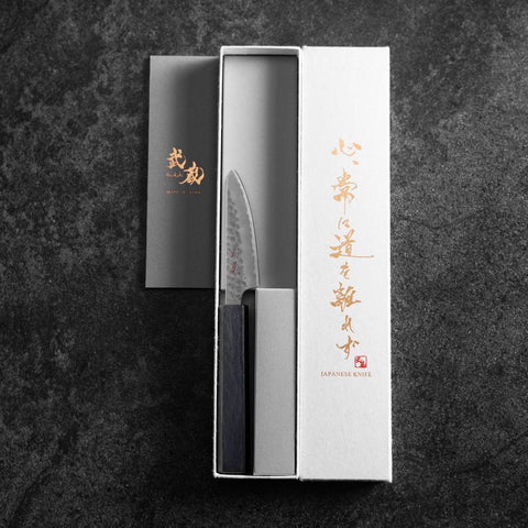 Schälmesser White Steel #2 Tsuchime Dunkelblauer Urushi Griff 80mm-[Musashi]-[Japan-Küchenmesser]
