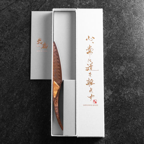 Steakmesser VG-10 Kagami Damast Ahornholz Griff 100mm - Braun-[Musashi]-[Japan-Küchenmesser]