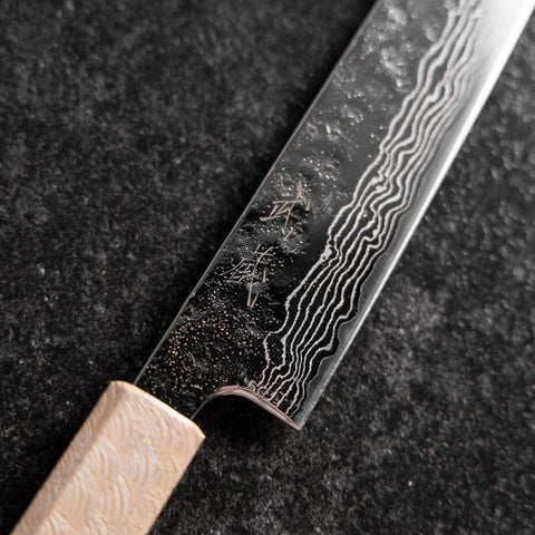 Sujihiki 440C Nashiji Damast Kagami Weißer Urushi Griff 240mm-[Musashi]-[Japan-Küchenmesser]