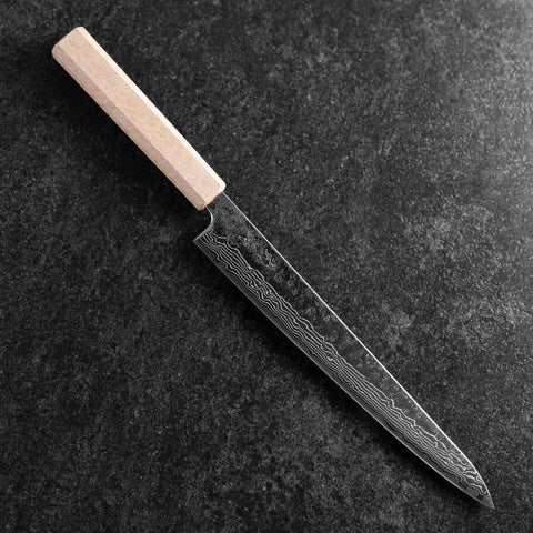 Sujihiki 440C Nashiji Damast Kagami Weißer Urushi Griff 240mm-[Musashi]-[Japan-Küchenmesser]