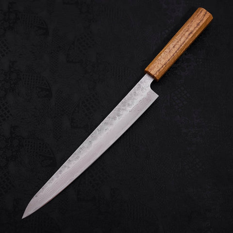 Sujihiki AUS-10 Nashiji Damascus Oak Handle 240mm-[Musashi]-[Japanese-Kitchen-Knives]