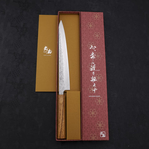Sujihiki AUS-10 Nashiji Damascus Oak Handle 240mm-[Musashi]-[Japanese-Kitchen-Knives]