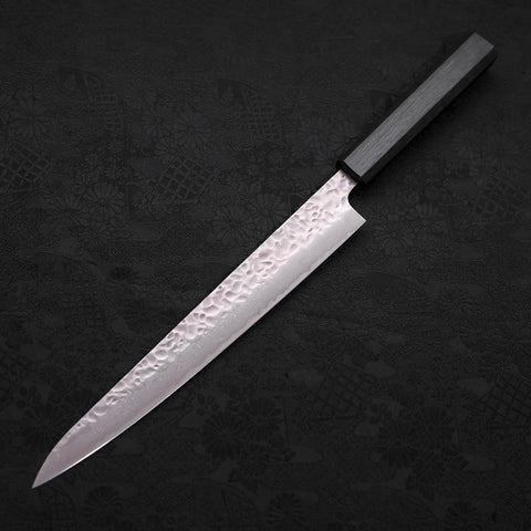 Sujihiki AUS-10 Tsuchime Damascus Dark Blue Urushi Handle 240mm (9.4”)-[Musashi]-[Japan-Küchenmesser]