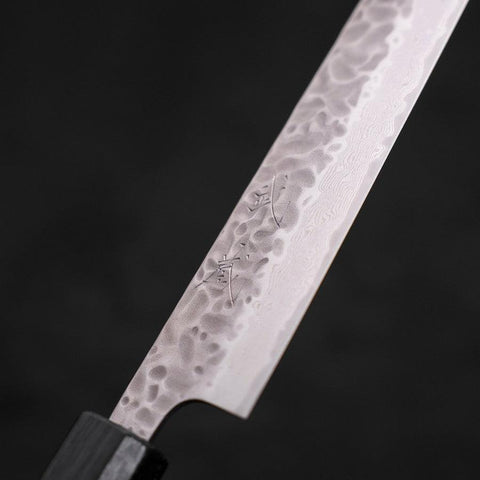 Sujihiki AUS-10 Tsuchime Damascus Dark Blue Urushi Handle 240mm (9.4”)-[Musashi]-[Japan-Küchenmesser]