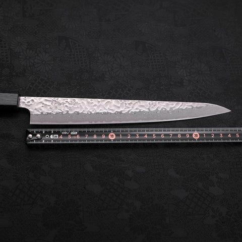 Sujihiki AUS-10 Tsuchime Damascus Dark Blue Urushi Handle 240mm (9.4”)-[Musashi]-[Japan-Küchenmesser]