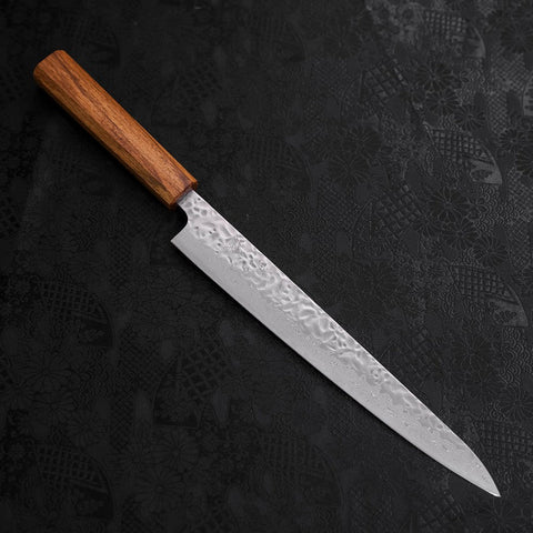 Sujihiki AUS-10 Tsuchime Damast Eichenholz Griff 240mm-[Musashi]-[Japan-Küchenmesser]