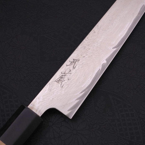 Sujihiki AUS-10 Wellen-Damast Büffelhorn und Magnolienholz Griff 240mm-[Musashi]-[Japan-Küchenmesser]