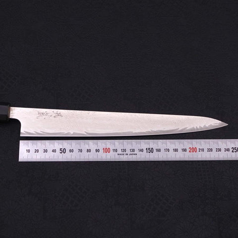 Sujihiki AUS-10 Wellen-Damast Büffelhorn und Magnolienholz Griff 240mm-[Musashi]-[Japan-Küchenmesser]