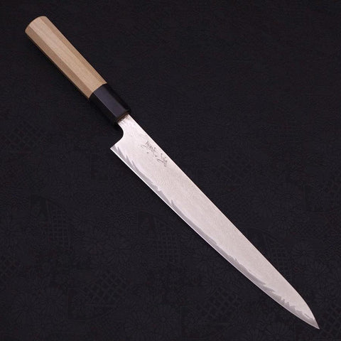 Sujihiki AUS-10 Wellen-Damast Büffelhorn und Magnolienholz Griff 240mm-[Musashi]-[Japan-Küchenmesser]
