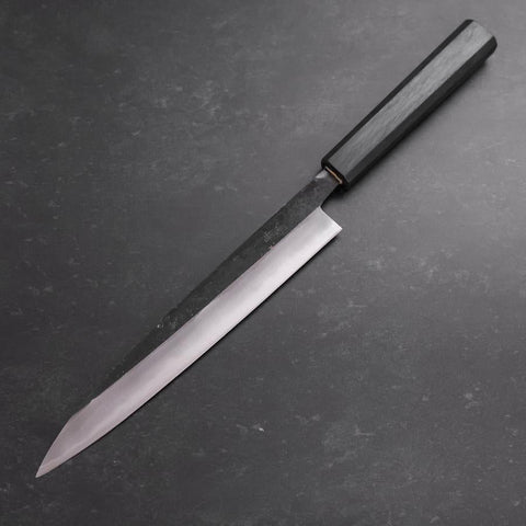Sujihiki Blue Steel #2 Kurouchi Dunkelblauer Urushi Griff 210mm-[Musashi]-[Japan-Küchenmesser]