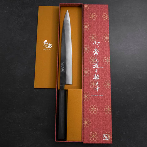 Sujihiki Blue Steel #2 Kurouchi Dunkelblauer Urushi Griff 240mm-[Musashi]-[Japan-Küchenmesser]