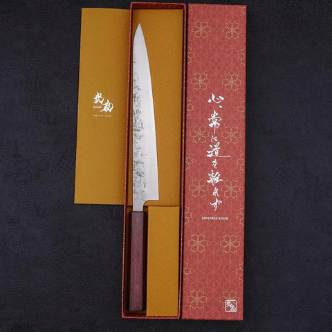 Sujihiki SLD Nashiji Washi Lila Urushi Griff 240mm-[Musashi]-[Japan-Küchenmesser]