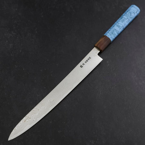 Sujihiki Silver Steel #3 Nickel Damascus Buffalo Turquoise Handle 270mm (10.6”)-[Musashi]-[Japan-Küchenmesser]