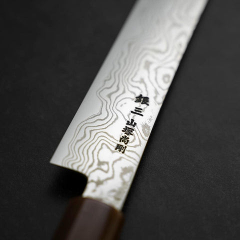 Sujihiki Silver Steel #3 Nickel Damast Büffelhorn und Türkis Griff 270mm-[Musashi]-[Japan-Küchenmesser]