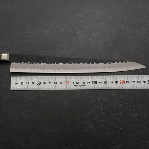 Sujihiki Stainless Clad Blue Super Kurouchi Tsuchime Western Brown Handle 240mm (9.4”)-[Musashi]-[Japan-Küchenmesser]