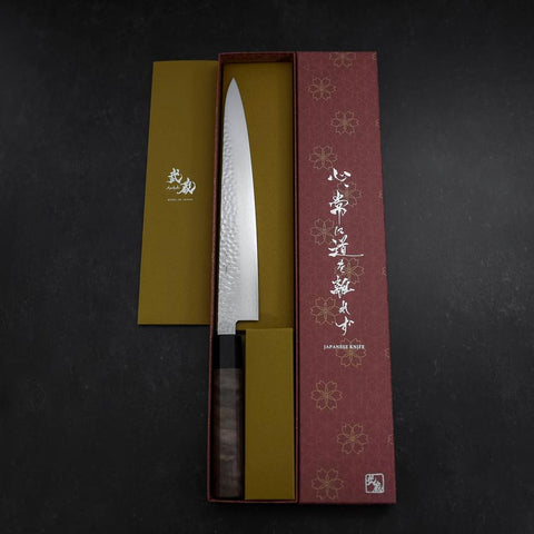 Sujihiki VG-10 Tsuchime Damast Walnuss Griff 240mm-[Musashi]-[Japan-Küchenmesser]