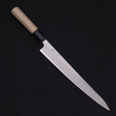 Sujihiki White Steel #1 Edelstahlummantelung Kasumi Büffelhorn und Magnolienholz Griff 240mm-[Musashi]-[Japan-Küchenmesser]