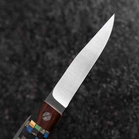 Taschenmesser VG-10 Kariert Stabilisiertes Holz Outdoor-Messer 55mm mit Lederscheide-[Musashi]-[Japan-Küchenmesser]