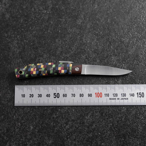 Taschenmesser VG-10 Kariert Stabilisiertes Holz Outdoor-Messer 55mm mit Lederscheide-[Musashi]-[Japan-Küchenmesser]