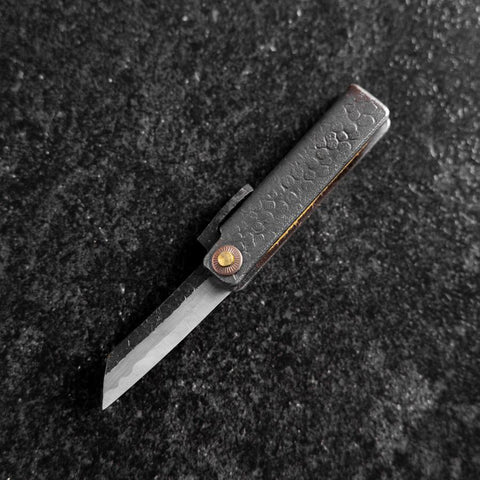 Taschenmesser White Steel #2 45mm Carbon Kurouchi Tsuchime Knifegata mit Paulownia Holz-Box-[Musashi]-[Japan-Küchenmesser]
