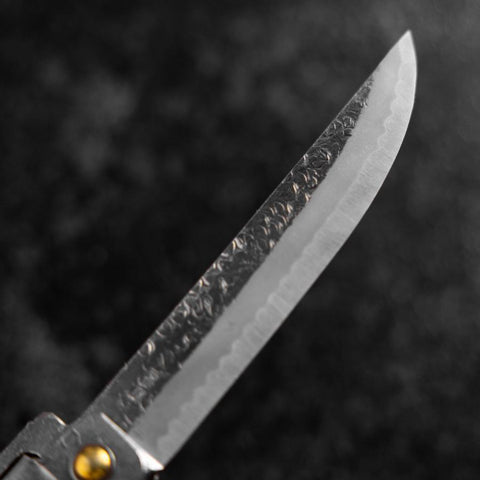 Taschenmesser White Steel #2 90mm Carbon Tsuchime Kengata mit Paulownia-Holzbox-[Musashi]-[Japan-Küchenmesser]