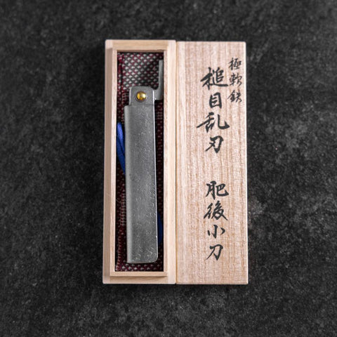 Taschenmesser White Steel #2 90mm Carbon Tsuchime Kengata mit Paulownia-Holzbox-[Musashi]-[Japan-Küchenmesser]