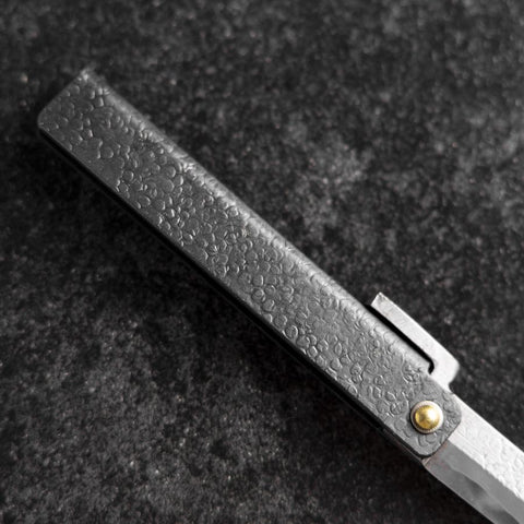 Taschenmesser White Steel #2 90mm Carbon Tsuchime Knifegata Schwarz mit Paulownia Holz-Box-[Musashi]-[Japan-Küchenmesser]
