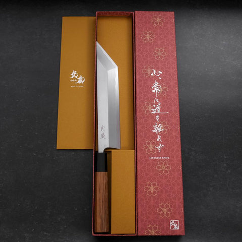 Unagisaki (Edo) Blue Steel #1 Hon-Kasumi Büffelhorn und Teak Griff 210mm-[Musashi]-[Japan-Küchenmesser]