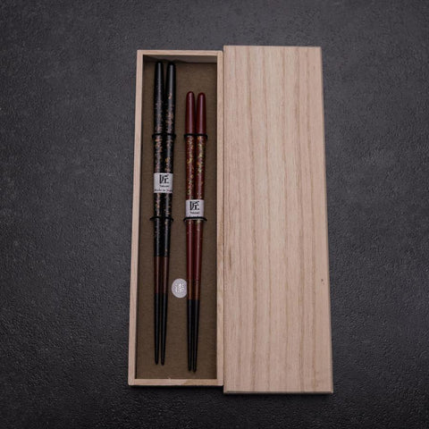 Urushi Gasumi Essstäbchen Set Rot 210mm und Schwarz 230mm Lackiertes Holz mit Paulownia-Holzbox-[Musashi]-[Japan-Küchenmesser]
