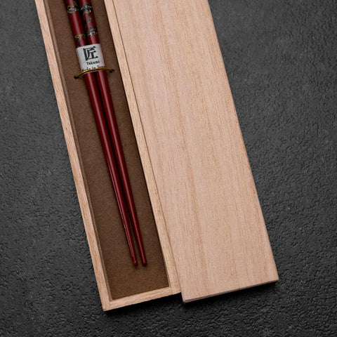 Urushi Gasumi Rote Lackierte Essstäbchen 210mm mit Paulownia-Holzbox-[Musashi]-[Japan-Küchenmesser]