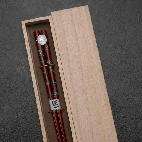 Urushi Gasumi Rote Lackierte Essstäbchen 210mm mit Paulownia-Holzbox-[Musashi]-[Japan-Küchenmesser]