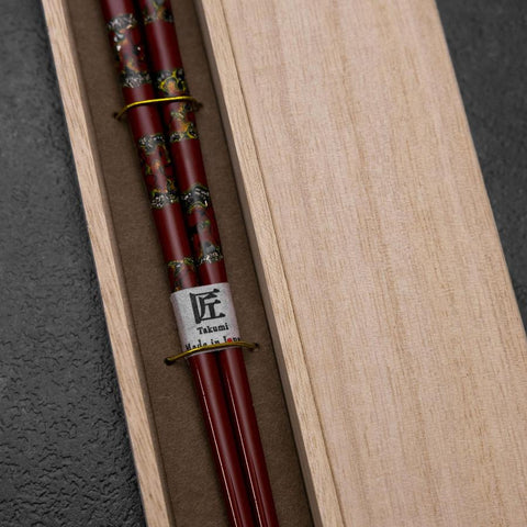 Urushi Gasumi Rote Lackierte Essstäbchen 210mm mit Paulownia-Holzbox-[Musashi]-[Japan-Küchenmesser]