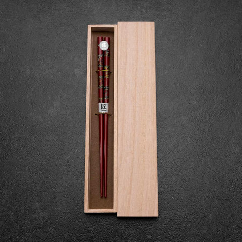 Urushi Gasumi Rote Lackierte Essstäbchen 210mm mit Paulownia-Holzbox-[Musashi]-[Japan-Küchenmesser]