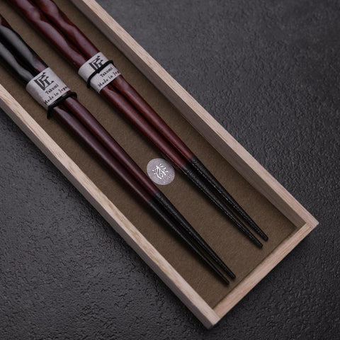 Urushi Hori Benkei Lacquered Wooden Chopsticks Set 210mm Red and 230mm Black with Paulownia Wooden Box (8.3”)-[Musashi]-[Japan-Küchenmesser]