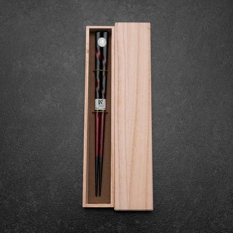 Urushi Hori Benkei Schwarze Lackierte Essstäbchen aus Holz 230mm mit Paulownia-Holzbox-[Musashi]-[Japan-Küchenmesser]