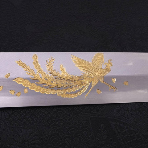 Usuba (Kanto-Stil) White Steel #2 Kasumi Chokin "Phoenix In Sakura" Büffelhorn und Ebenholz Griff 180mm-[Musashi]-[Japan-Küchenmesser]