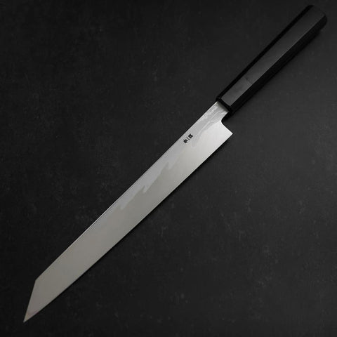 Yanagi Kiritsuke Blue Steel #1 Suminagashi Büffelhorn und Ebenholz Griff mit Scheide 270mm-[Musashi]-[Japan-Küchenmesser]